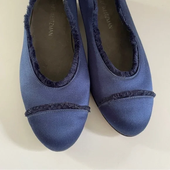 Stuart Weitzman Blue Midnight Satin Flats Loafers - Picture 4 of 10